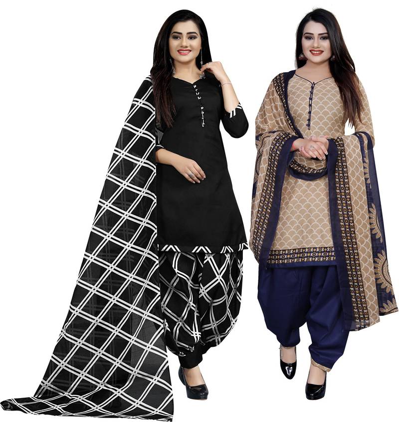 Multicolor cotton blend printed unstitched salwar suit material combo of 2
