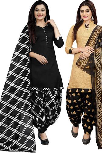 Multicolor cotton blend printed unstitched salwar suit material combo of 2