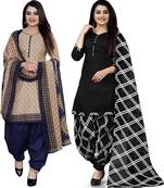 Multicolor cotton blend printed unstitched salwar suit material combo of 2