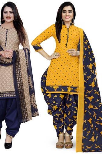 Multicolor cotton blend printed unstitched salwar suit material combo of 2