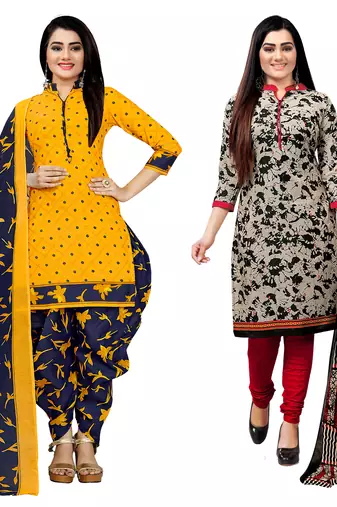 Multicolor cotton blend printed unstitched salwar suit material combo of 2