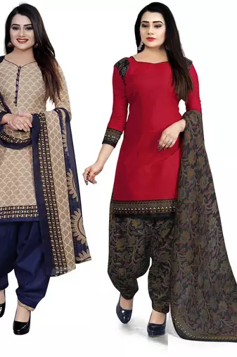 Multicolor cotton blend printed unstitched salwar suit material combo of 2