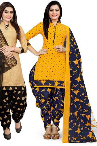 Multicolor cotton blend printed unstitched salwar suit material combo of 2