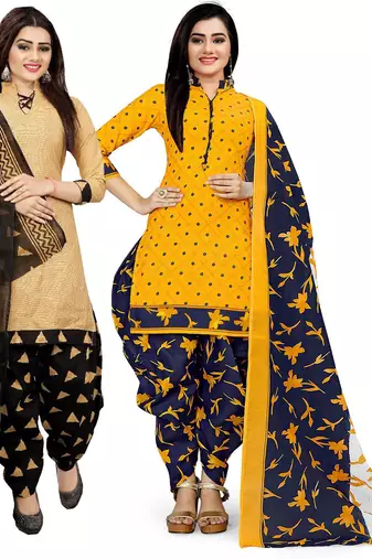 Multicolor cotton blend printed unstitched salwar suit material combo of 2