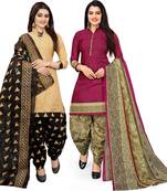 Multicolor cotton blend printed unstitched salwar suit material combo of 2
