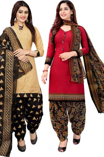 Multicolor cotton blend printed unstitched salwar suit material combo of 2