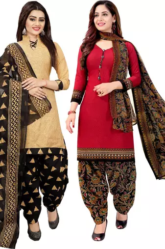Multicolor cotton blend printed unstitched salwar suit material combo of 2