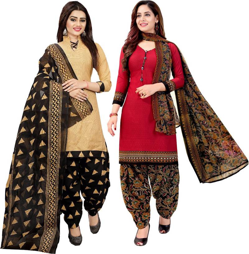 Multicolor cotton blend printed unstitched salwar suit material combo of 2