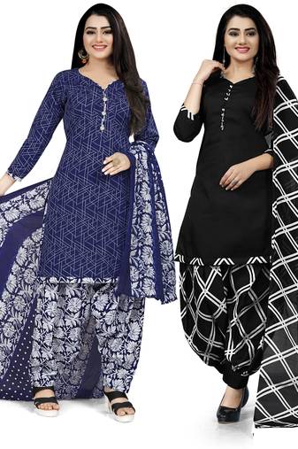 Multicolor cotton blend printed unstitched salwar suit material combo of 2