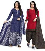 Multicolor cotton blend printed unstitched salwar suit material combo of 2