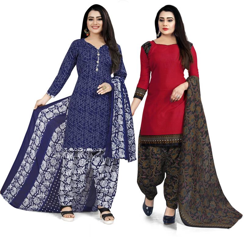 Multicolor cotton blend printed unstitched salwar suit material combo of 2