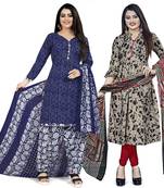 Multicolor cotton blend printed unstitched salwar suit material combo of 2