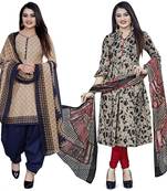 Multicolor cotton blend printed unstitched salwar suit material combo of 2