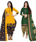 Multicolor cotton blend printed unstitched salwar suit material combo of 2