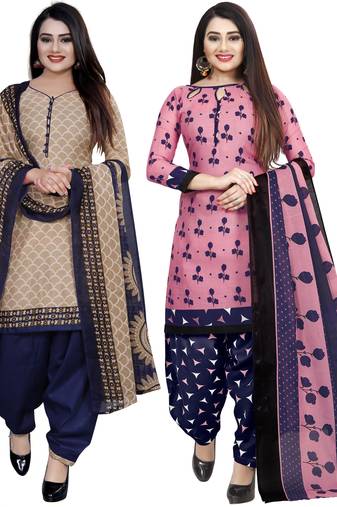 Multicolor cotton blend printed unstitched salwar suit material combo of 2