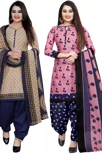 Multicolor cotton blend printed unstitched salwar suit material combo of 2