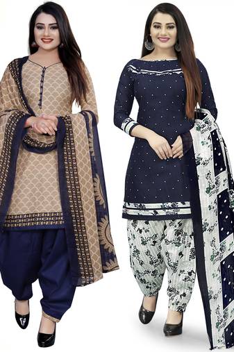 Multicolor cotton blend printed unstitched salwar suit material combo of 2