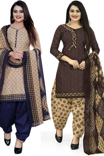 Multicolor cotton blend printed unstitched salwar suit material combo of 2