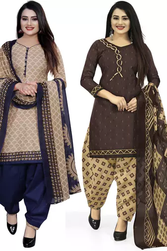 Multicolor cotton blend printed unstitched salwar suit material combo of 2