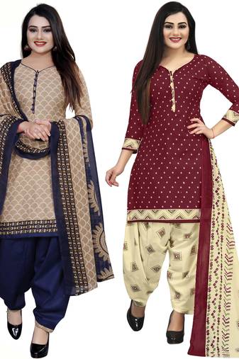 Multicolor cotton blend printed unstitched salwar suit material combo of 2