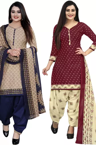 Multicolor cotton blend printed unstitched salwar suit material combo of 2