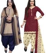Multicolor cotton blend printed unstitched salwar suit material combo of 2