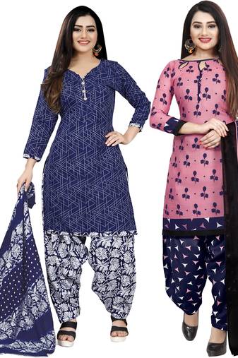 Multicolor cotton blend printed unstitched salwar suit material combo of 2