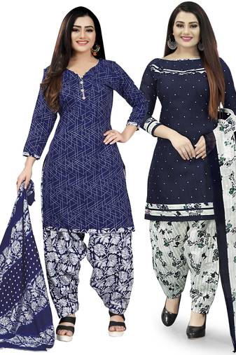 Multicolor cotton blend printed unstitched salwar suit material combo of 2
