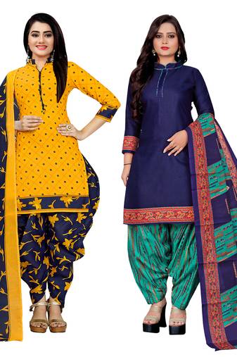 Multicolor cotton blend printed unstitched salwar suit material combo of 2