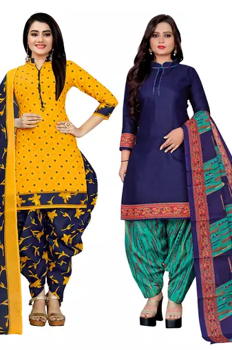 Multicolor cotton blend printed unstitched salwar suit material combo of 2
