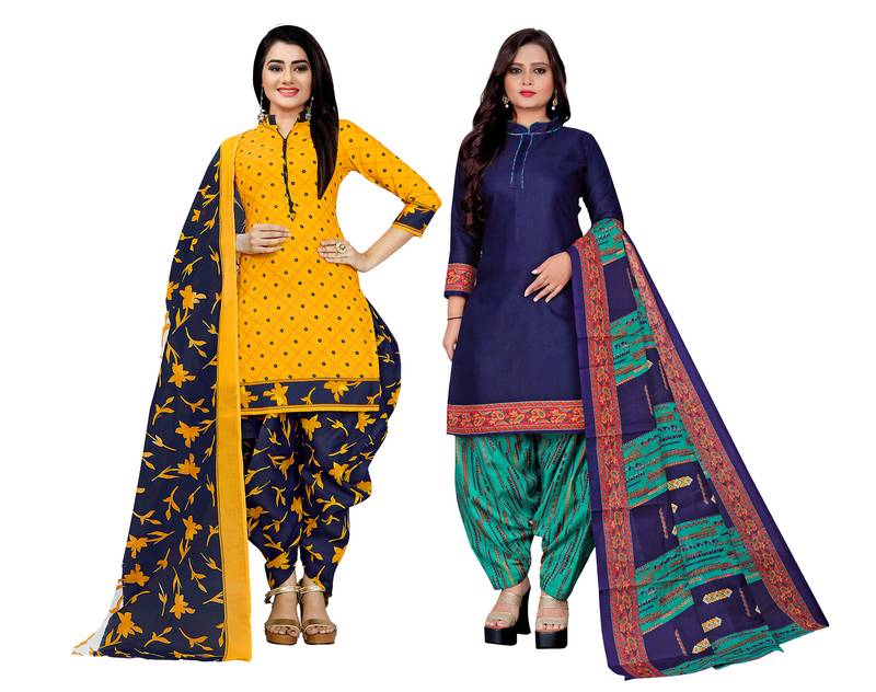 Multicolor cotton blend printed unstitched salwar suit material combo of 2