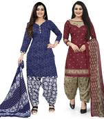 Multicolor cotton blend printed unstitched salwar suit material combo of 2