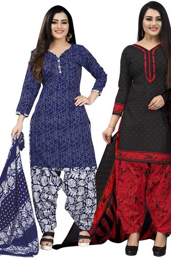 Multicolor cotton blend printed unstitched salwar suit material combo of 2