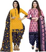 Multicolor cotton blend printed unstitched salwar suit material combo of 2