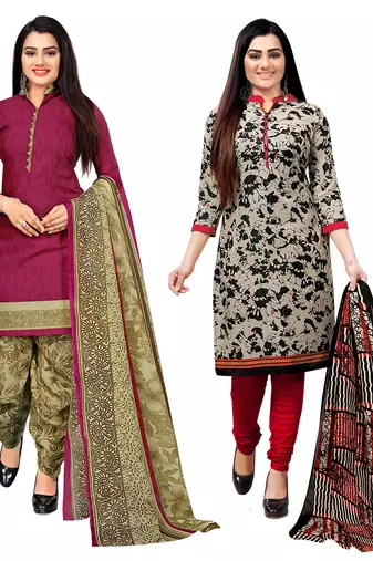 Multicolor cotton blend printed unstitched salwar suit material combo of 2