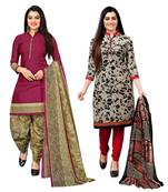 Multicolor cotton blend printed unstitched salwar suit material combo of 2
