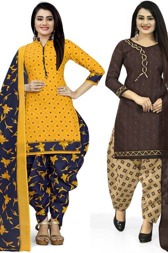 Multicolor cotton blend printed unstitched salwar suit material combo of 2