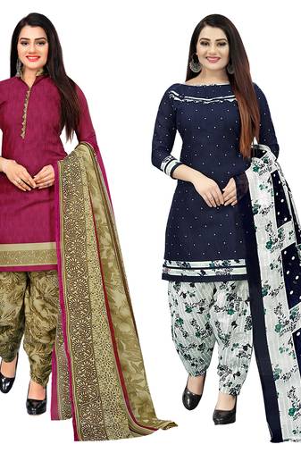 Multicolor cotton blend printed unstitched salwar suit material combo of 2