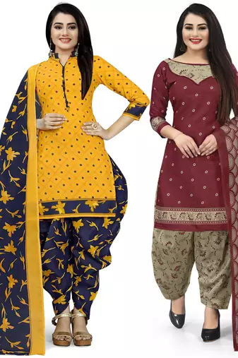 Multicolor cotton blend printed unstitched salwar suit material combo of 2