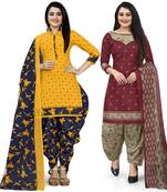 Multicolor cotton blend printed unstitched salwar suit material combo of 2