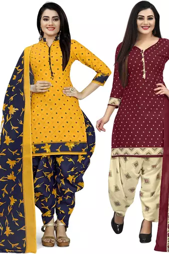 Multicolor cotton blend printed unstitched salwar suit material combo of 2
