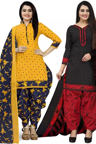 Multicolor cotton blend printed unstitched salwar suit material combo of 2