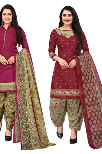 Multicolor cotton blend printed unstitched salwar suit material combo of 2