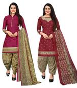 Multicolor cotton blend printed unstitched salwar suit material combo of 2