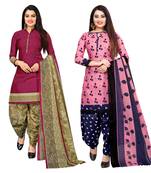 Multicolor cotton blend printed unstitched salwar suit material combo of 2