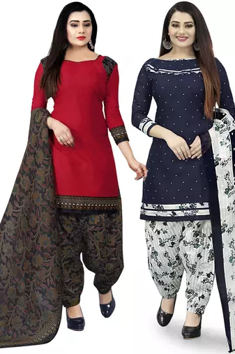 Multicolor cotton blend printed unstitched salwar suit material combo of 2