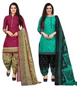 Multicolor cotton blend printed unstitched salwar suit material combo of 2
