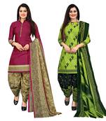 Multicolor cotton blend printed unstitched salwar suit material combo of 2