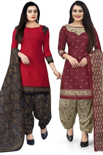 Multicolor cotton blend printed unstitched salwar suit material combo of 2