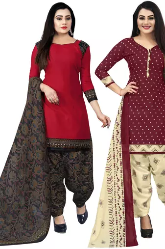 Multicolor cotton blend printed unstitched salwar suit material combo of 2